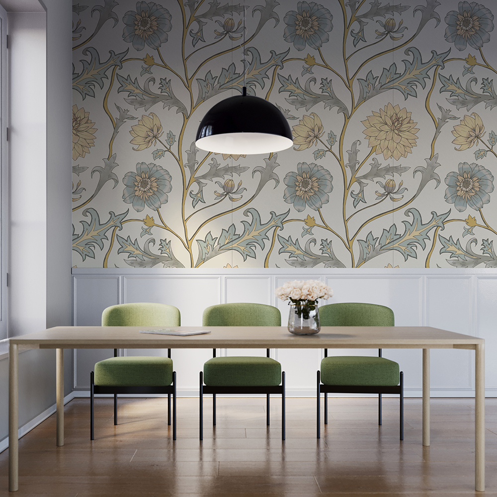 Climbing Dahlia Grey Yellow RVA13205 Available Sizes: 47" x 47"