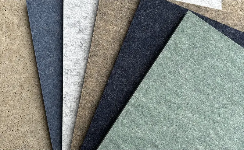 A collection of colorful felt sheets in various shades, neatly arranged for crafting and creative projects.
